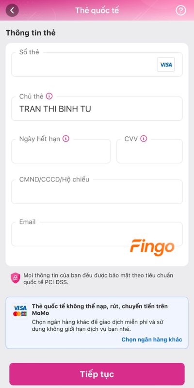 Nhập thông tin thẻ