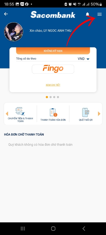 Chọn dấu ☰ ở góc phải màn hình.