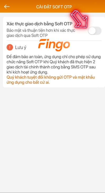 Nhấn chọn mục xác thực giao dịch bằng Soft OTP