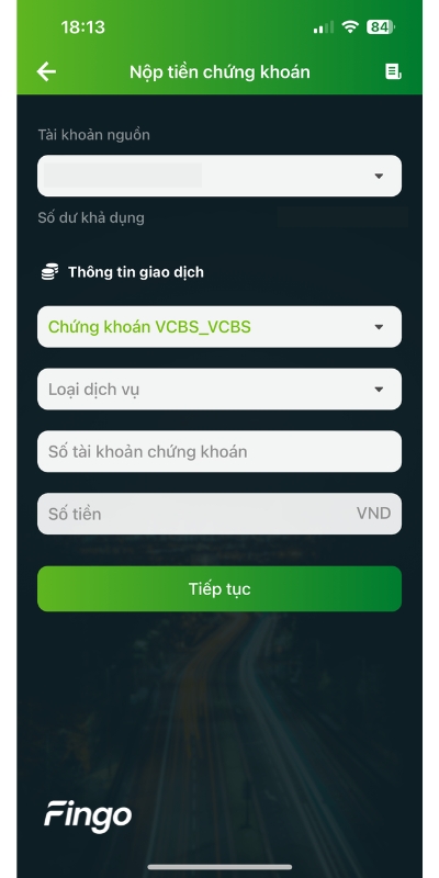 Cách chuyển tiền vào tài khoản chứng khoán Vietcombank bước 3