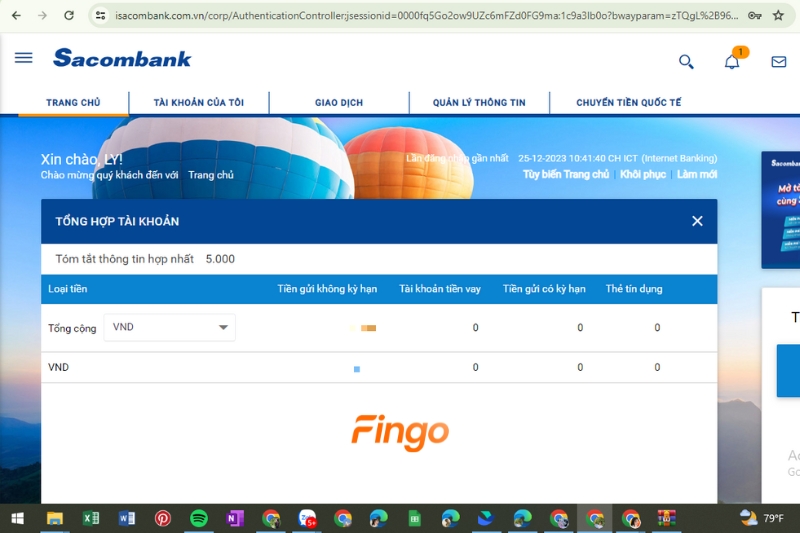  Hoàn tất đăng nhập Internet Banking Sacombank 