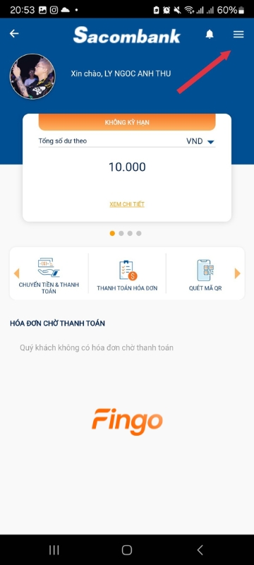 Tại giao diện, chọn dấu 3 gạch ở góc phải màn hình