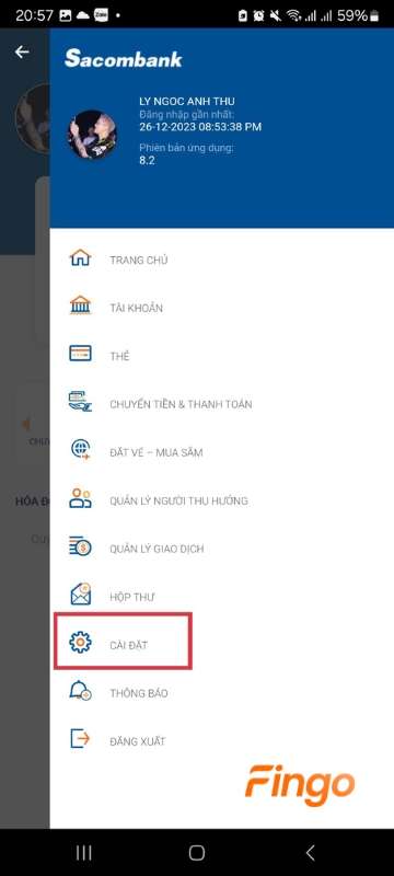 Tiếp theo, chọn "Cài đặt".