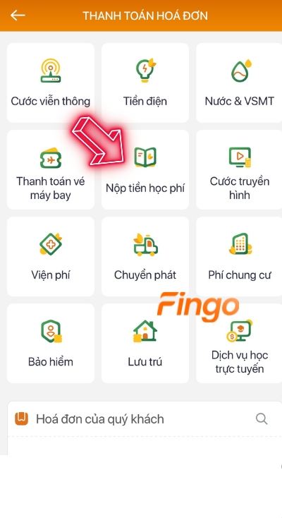 Chọn dịch vụ nộp tiền học phí