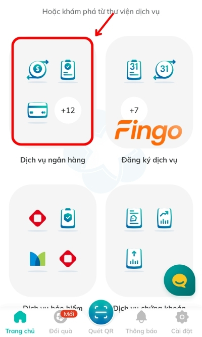Đăng nhập ứng dụng ngân hàng SmartBanking BIDV. Chọn Dịch vụ thanh toán