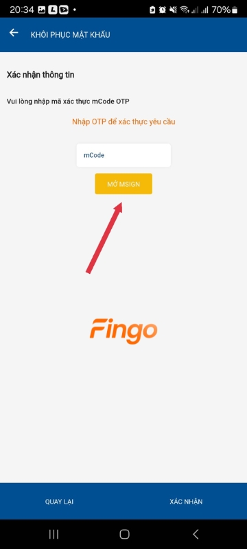 Mở mSign để lấy mã xác thưc 
