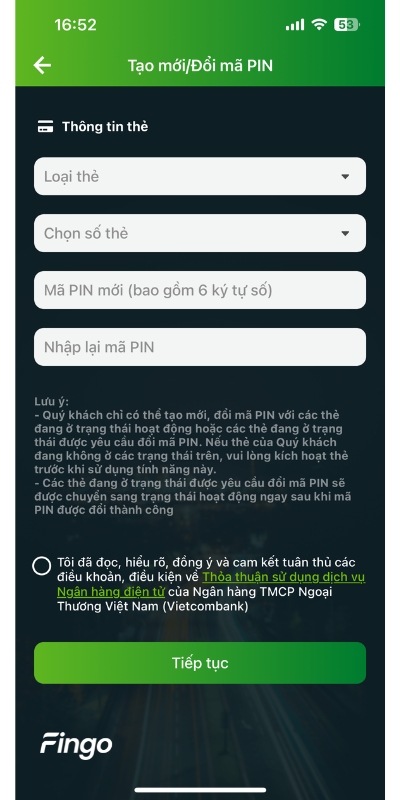 Cách lấy lại mã PIN Vietcombank bước 3