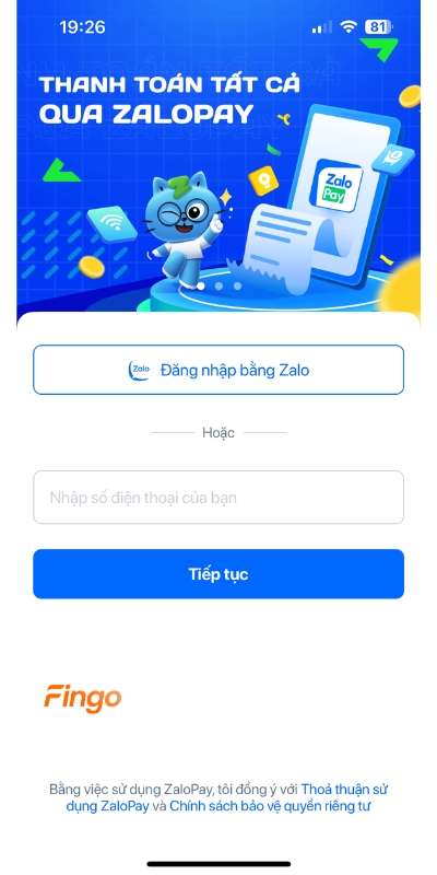 Cách liên kết Zalopay với ngân hàng Vietcombank qua ZaloPay bước 1
