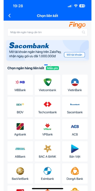 Cách liên kết Zalopay với ngân hàng Vietcombank qua ZaloPay bước 5