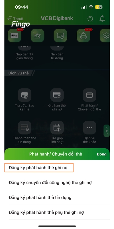 Cách mở thẻ phi vật lý Vietcombank bước 2