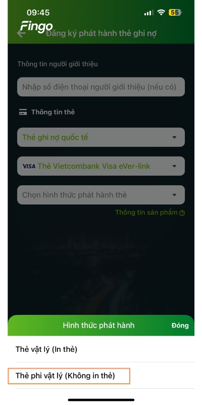 Cách mở thẻ phi vật lý Vietcombank bước 3
