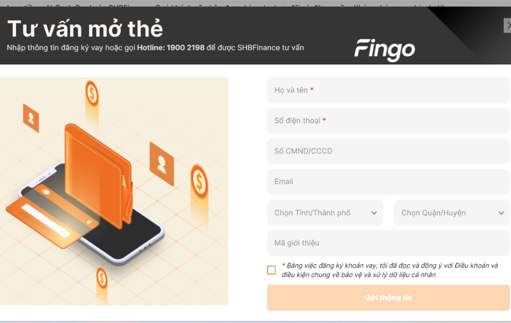 Mở thẻ tín dụng SHBFinance tại nhà