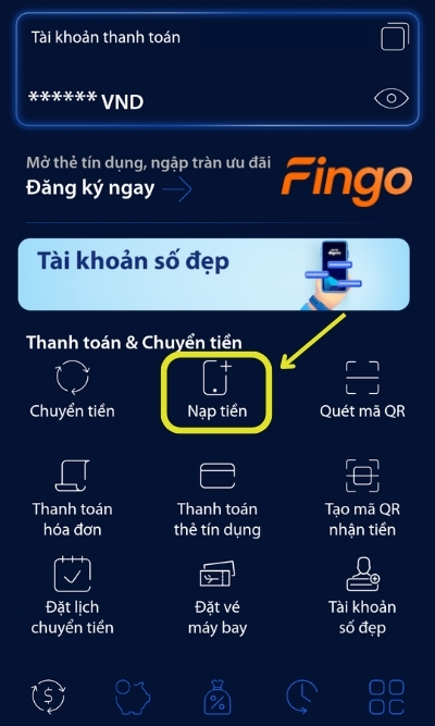 Đăng nhập ứng dụng digimi. Sau đó chọn mục Nạp tiền