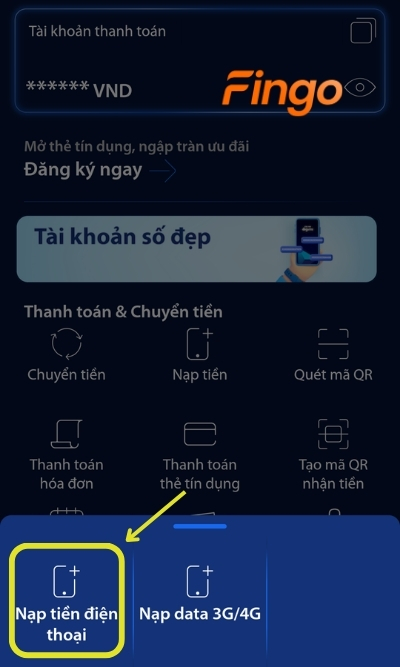 Chọn mục Nạp tiền điện thoại