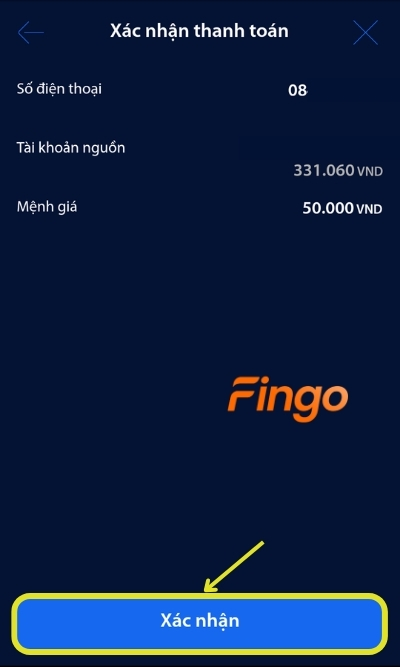 Kiểm tra thông tin thẻ nạp và chọn Xác nhận thanh toán