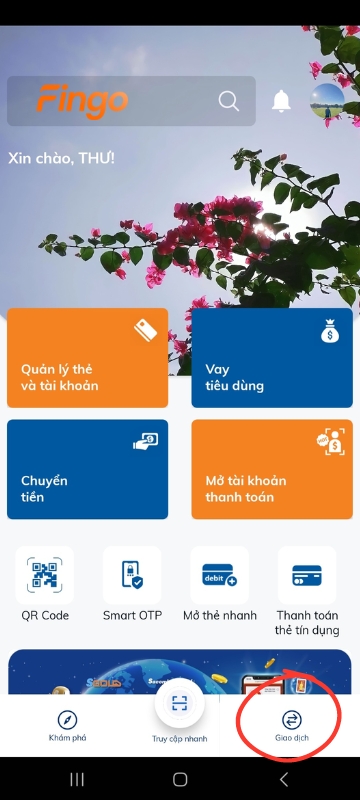 Chọn "Giao dịch" ở góc phải.