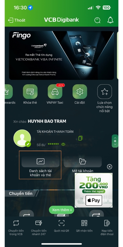 Cách sao kê tài khoản Vietcombank bước 1