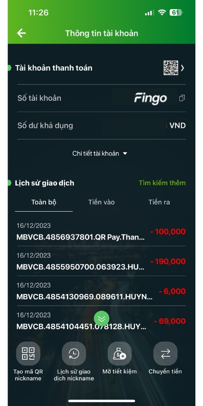 Cách sao kê tài khoản Vietcombank bước 3