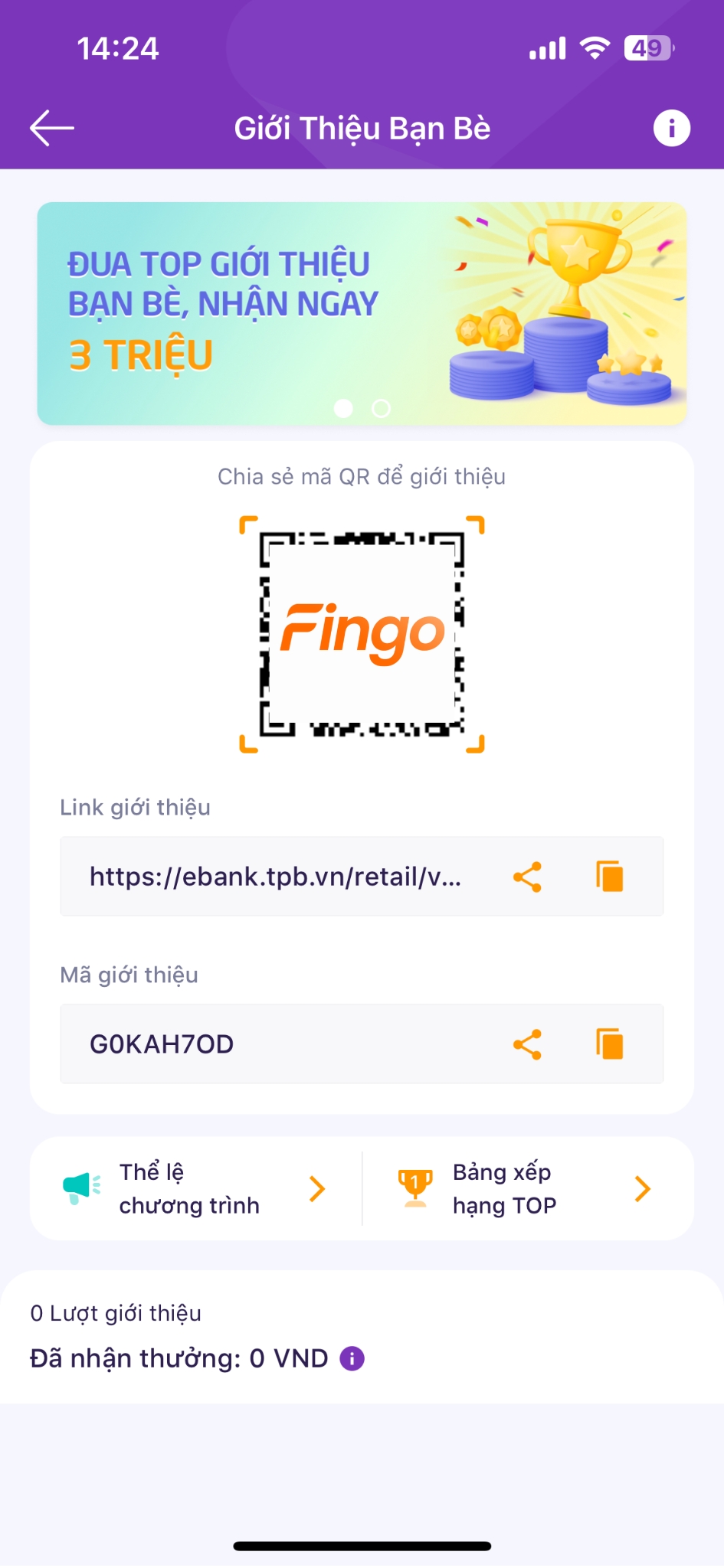 Cách tạo mã giới thiệu TPBank bước 2