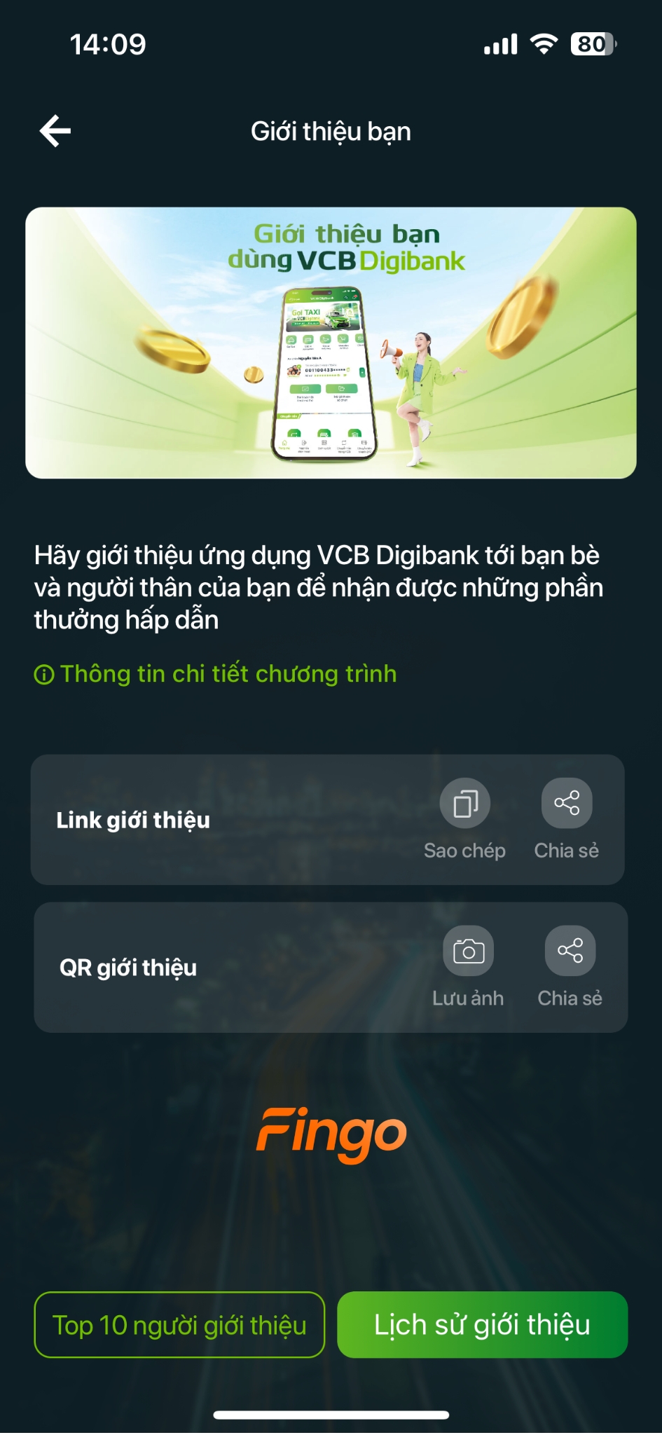 Cách tạo mã giới thiệu Vietcombank bước 2