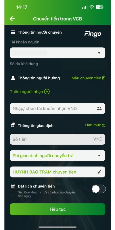 Cách thanh toán JACCS qua Vietcombank bước 2