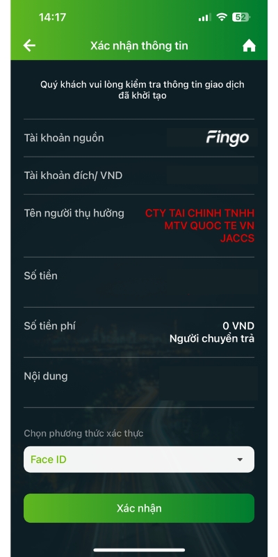 Cách thanh toán JACCS qua Vietcombank bước 3