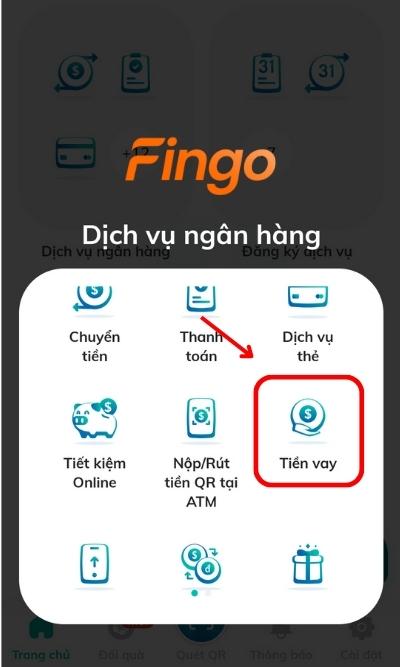 Chọn mục Tiền vay