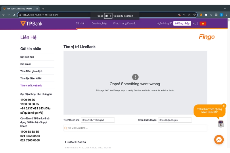 Cách tìm vị trí LiveBank bước 1