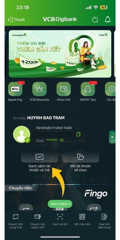 Cách tra cứu mã giao dịch Vietcombank bước 1