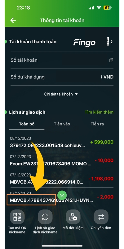 Cách tra cứu mã giao dịch Vietcombank bước 3