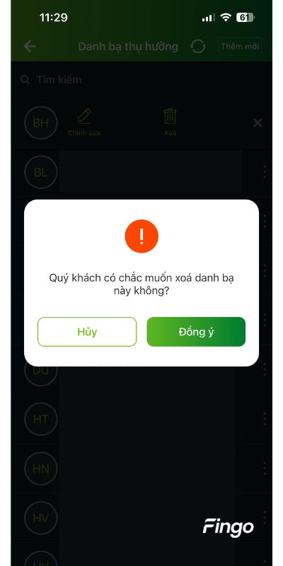 Cách xóa danh bạ thụ hưởng Vietcombank bước 5