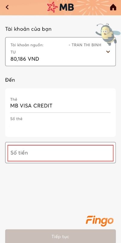 Nhập số tiền bạn muốn chuyển