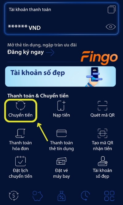Đăng nhập ứng dụng digimi. Chọn mục Chuyển tiền