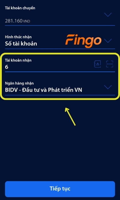 Chọn hình thức nhận, số tài khoản và ngân hàng của người thụ hưởng