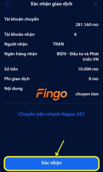 Xác nhận giao dịch và nhập mã Smart OTP