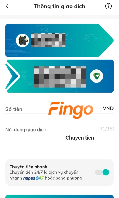 Nhập số tiền cần chuyển, chọn Tiếp tục