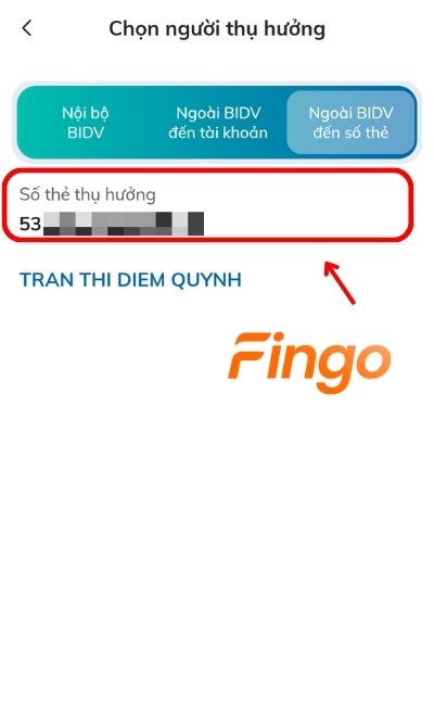 Nhập số thẻ thụ hưởng