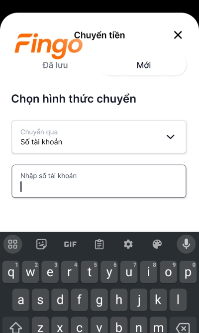Nhập thông tin số tài khoản/số thẻ của người nhận