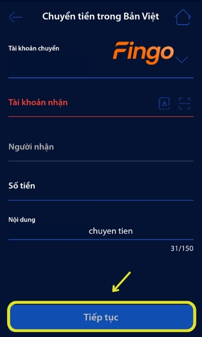 Nhập các thông tin của người nhận. Chọn Tiếp tục