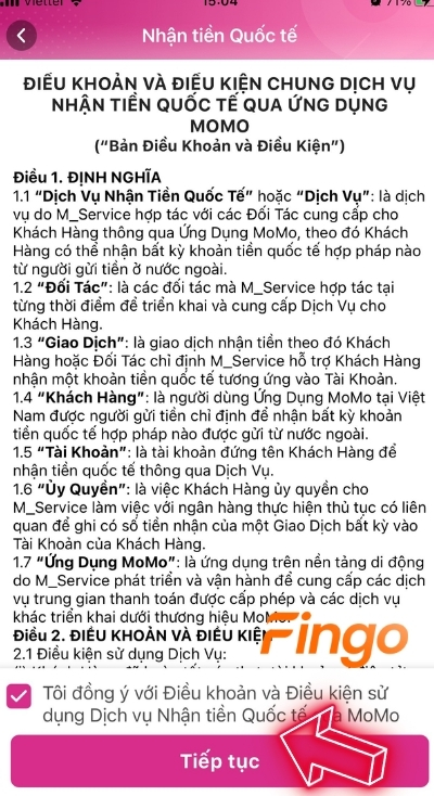 Nhấn chọn đồng ý điều kiện và điều khoản