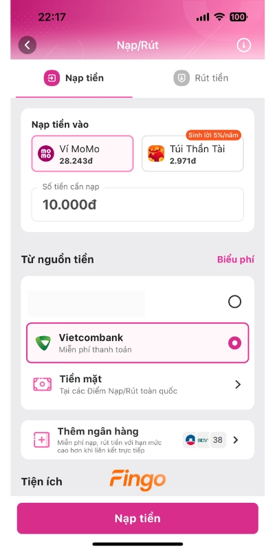 Cách chuyển tiền từ Vietcombank sang MoMo 2