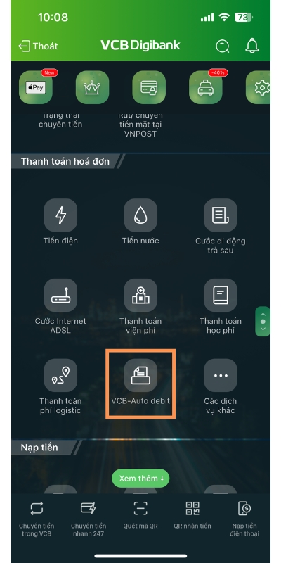 Cách đăng ký thanh toán điện qua Vietcombank bước 1