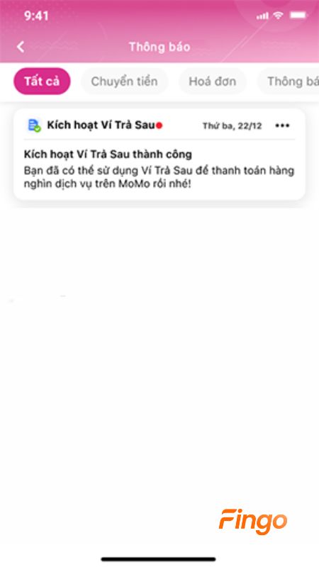Đăng ký Ví trả sau MoMo thành công