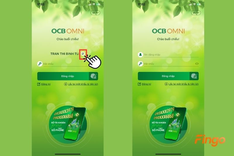 Để đăng nhập tài khoản khác, chọn biểu tượng kế bên tên đăng nhập của bạn.