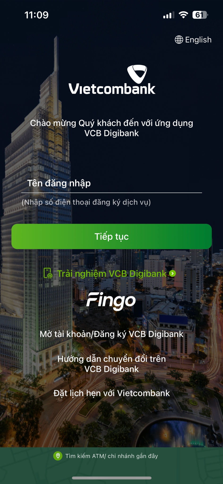 Cách đăng xuất tài khoản trên App Vietcombank để đăng nhập tài khoản khác bước 1