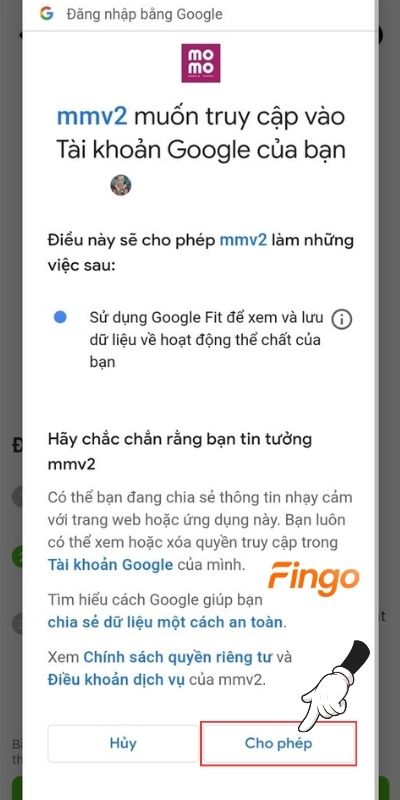 Bấm Cho phép