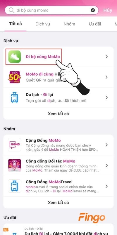 Chọn Đi bộ cùng MoMo