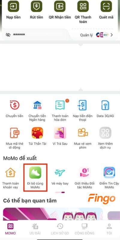 Tìm tính năng đi bộ cùng MoMo