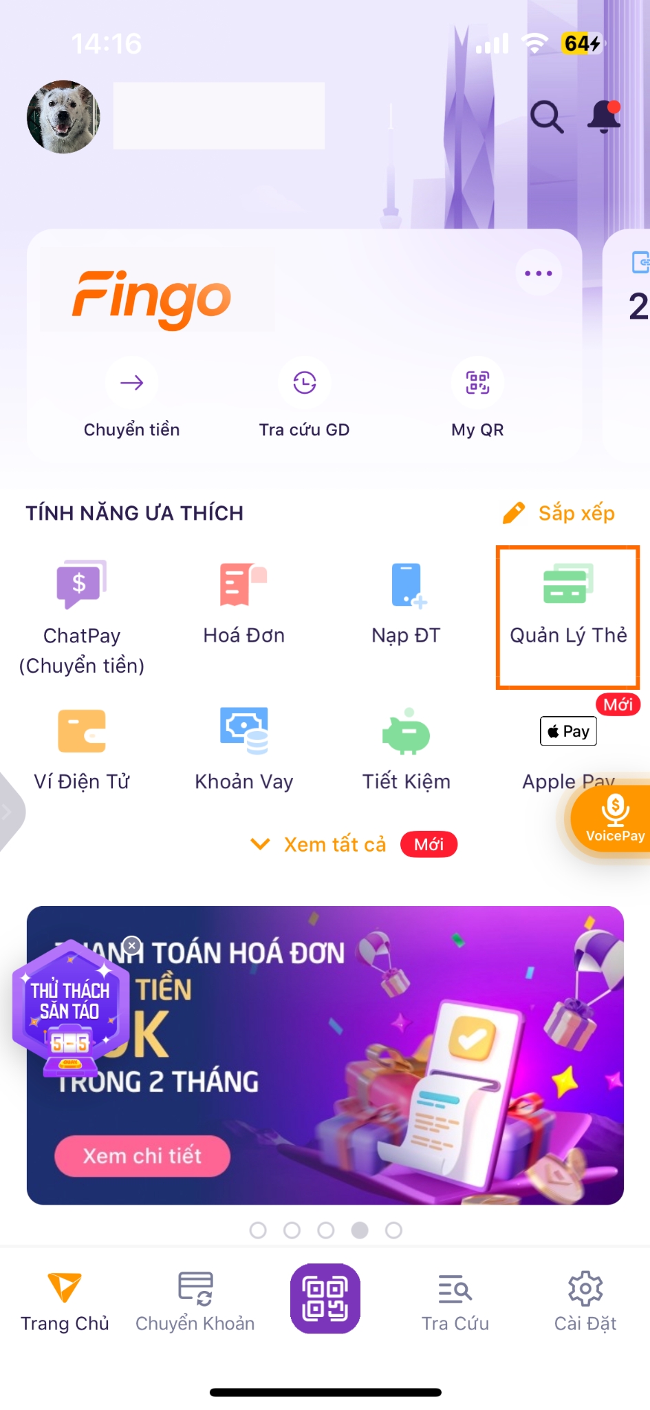 Cách đổi mã PIN thẻ tín dụng TPBank EVO bước 1