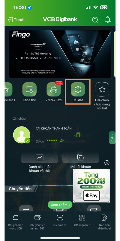 Cách đổi số điện thoại Vietcombank bước 1